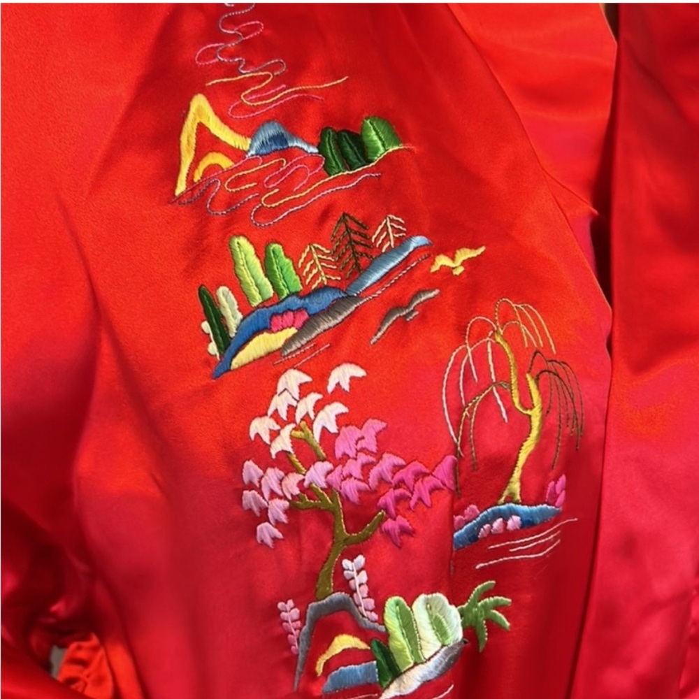 Vintage Golden Bee Silk Blend Kimono Robe with Beautiful Embroidery L - Picture 6 of 11